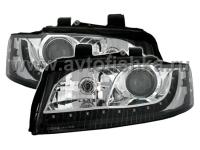 Audi A4 (01-04) фары передние линзовые черные, со светодиодной подсветкой, под электрокорректор, комплект 2 шт.