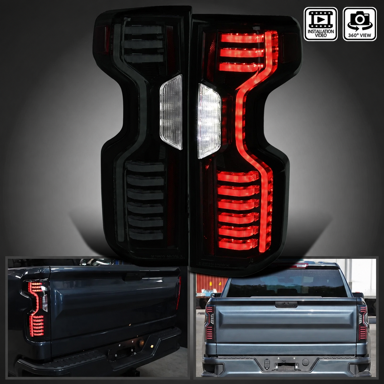 Задние LED-фонари Chevrolet Silverado 2019–2023, тонированные, комплект