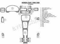 Декоративные накладки салона Honda Civic 1996-1998 4 двери, полный набор, 20 элементов.