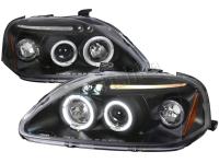Honda Civic, Ferio EK (99-00) фары передние черные с белыми рефлекторами, линзовые светодиодные