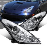 Toyota Celica 2000-2005 фары передние линзованные хромированные, с DRL ходовыми огнями