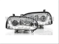 Volkswagen Golf 3 (92-98) фары передние линзовые хромированные, с нижней светодиодной подсветкой, комплект 2 шт.