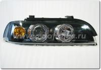 BMW 5 E39 фары передние, линзовые, с желтым поворотником, черные, комплект 2 шт.
