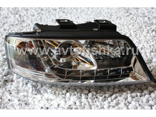 Audi A6 (01-03) фары передние линзовые хромированные, со светодиодной подсветкой, комплект 2 шт.