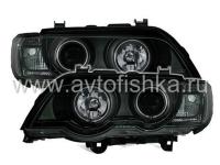BMW X5 (98-03) фары передние линзовые черные, со светящимися ободками с подсветкой DRL, под ксенон