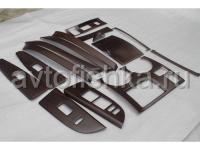Toyota Highlander (2007-2012) отделка салона авто деревом накладки, темное матовое дерево, комплект 15 предметов.