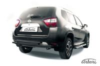 Защита заднего бампера Arbori d42+d42 двойная черная NISSAN TERRANO 2014-
