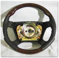 Mercedes W124, W126, W201, W140, W210 (96-99) руль кожаный спортивный анатомический, отделка - черная кожа с темным деревом орех, дизайн AMG.