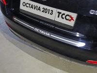 Skoda Octavia (13–) Накладка на задний бампер (лист зеркальный надпись Octavia)