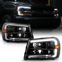 Фары передние черные с LED подсветкой — Chevrolet Trailblazer 2001-2009