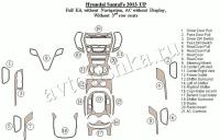 Декоративные накладки салона Hyundai Santa Fe 2013-н.в. Полный набор, без навигации, климат-контроль без дисплея, без 3 ряда сидений.