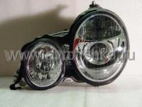 Mercedes E W210 (95-99) фары передние линзованные хромированные, вакуум корректор, комплект 2 шт.