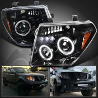 Nissan Pathfinder III, Navara (05-10) фары передние линзовые черные, со светящимися ободками, комплект 2 шт.