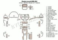 Декоративные накладки салона Honda Accord 2008-2012 полный набор, 4 двери, ручной AC Control