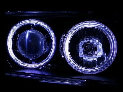 Audi A4 (95-01) фары передние линзовые черные, со светящимися ободками CCFL, комплект 2 шт.