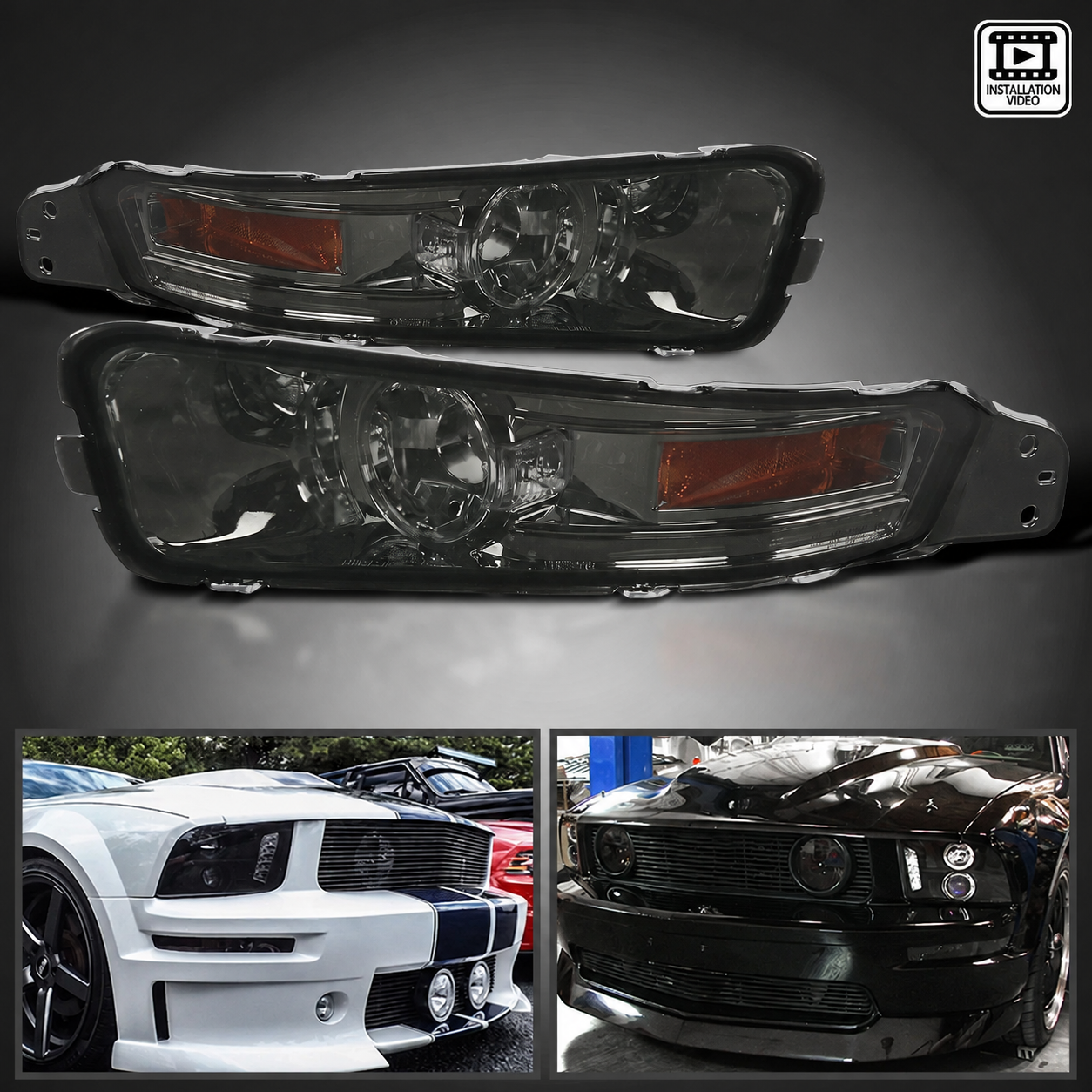 Передние указатели поворота и габариты Ford Mustang 2005–2009, тонированные, комплект