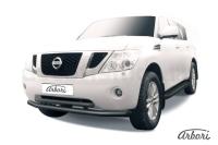 Защита переднего бампера Arbori d76+d57 двойная черная NISSAN PATROL 2012-2014