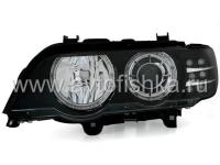 BMW X5 (98-03) фары передние линзовые черные, со светящимися ободками, с моторами электрокорректора, комплект 2 шт.