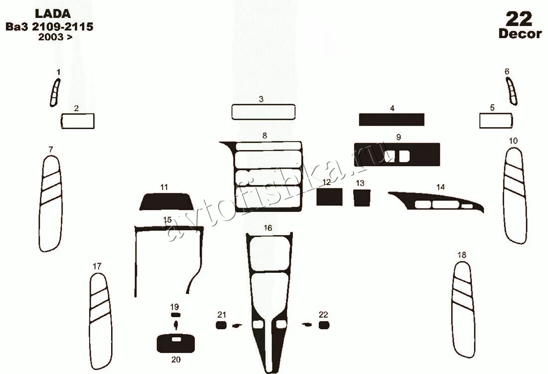 Декоративные накладки салона для Ваз 2115 1997-2012 Набор VAZ-17A. купить в  Москве - Автофишка
