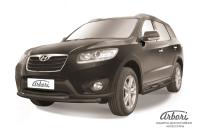 Защита переднего бампера Arbori d57+d57 двойная черная HYUNDAI SANTA-FE 2010-2012