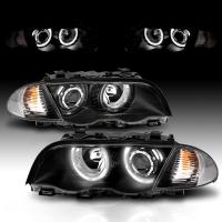 BMW 3 E46 (1998-2001) 4 дв. фары передние линзовые черные, со светящимися ободками, с поворотниками