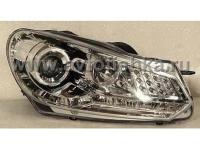 Volkswagen Golf 6 (09-) фары передние хромированные, со светящимися ободками и DRL, линзовые светодиодные.