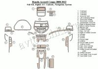 Декоративные накладки салона Honda Accord 2008-2012 полный набор, 2 двери (Coн.в.e), авто AC Control, с навигацией система