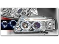 Audi A3 (96-02) фары передние линзовые хромированные, со светящимися ободками, со светодиодами, комплект 2 шт.