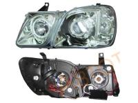 Lexus LX470 (98-07) фары передние линзовые хромированные, со светящимися ободками, голубое стекло, комплект 2 шт