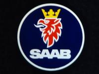 Лазерная подсветка Welcome со светящимся логотипом Saab в черном металлическом корпусе, комплект 2 шт.
