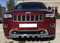 Jeep Grand Cherokee (11–/13–) Защита переднего бампера двойная Shark, нерж.