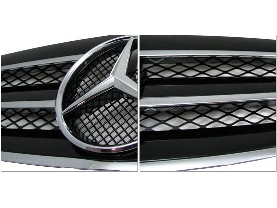 Mercedes E W211 (02-06) решетка радиатора черная, дизайн Big Star "Авангард" (Avangard), 3 ламели