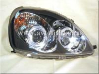 Toyota Yaris, Vitz (99-05) фары передние линзовые черные, со светящимися ободками, с электрокорректором, комплект 2 шт.