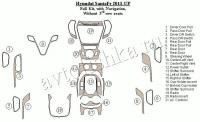 Декоративные накладки салона Hyundai Santa Fe 2013-н.в. Полный набор, с навигацией, без 3 ряда сидений.