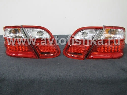Mercedes W208 CLK (97-03) фонари задние, красно-хромированные светодиодные, комплект лев.+ прав.
