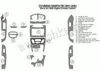 Декоративные накладки салона Hyundai Santa Fe 2001-2002 базовый набор, с авто Climate Control, 17 элементов.
