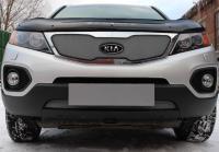 Kia Sorento (10–12) Защита радиатора, хром, верх (с вырезом под логотип)
