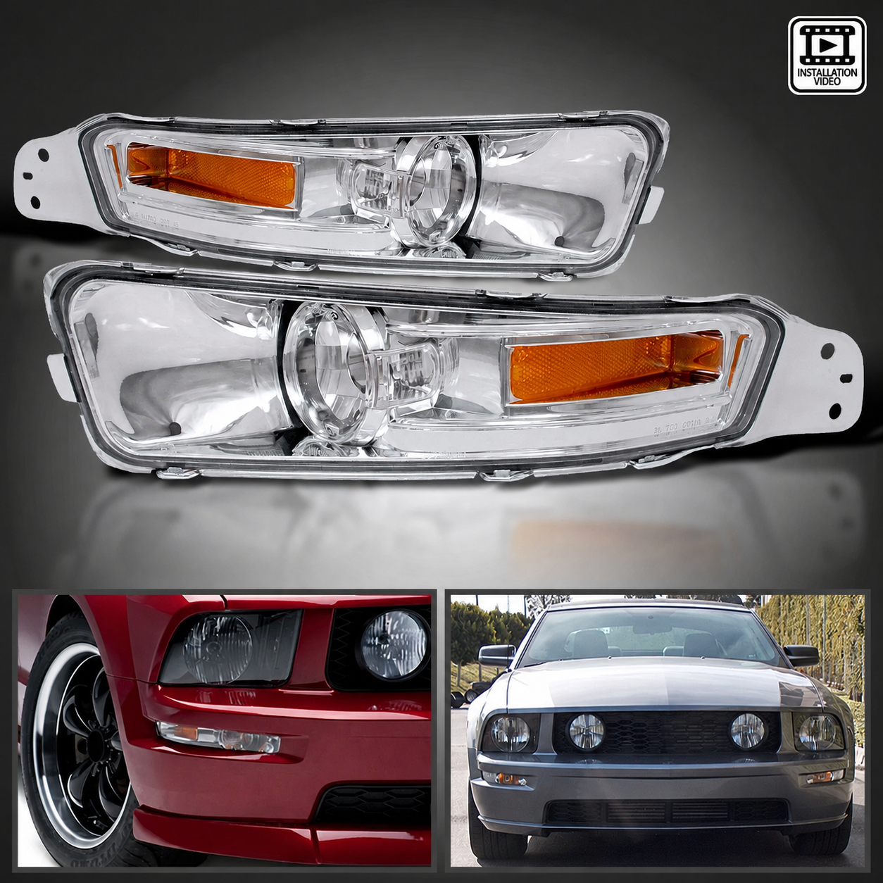 Передние указатели поворота и габариты Ford Mustang 2005–2009, прозрачные, комплект