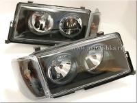 Mercedes W201 190E 190D (82-93) фары передние черные с указателем поворотов, комплект 2 шт.