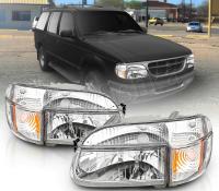 Ford Explorer (95-01) передние хромированные хрустальные фары с указателями поворота, комплект 2 шт.