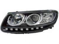 Hyundai Santa Fe (06-) фары передние линзовые черные со светодиодной DRL подсветкой, комплект 2 шт.