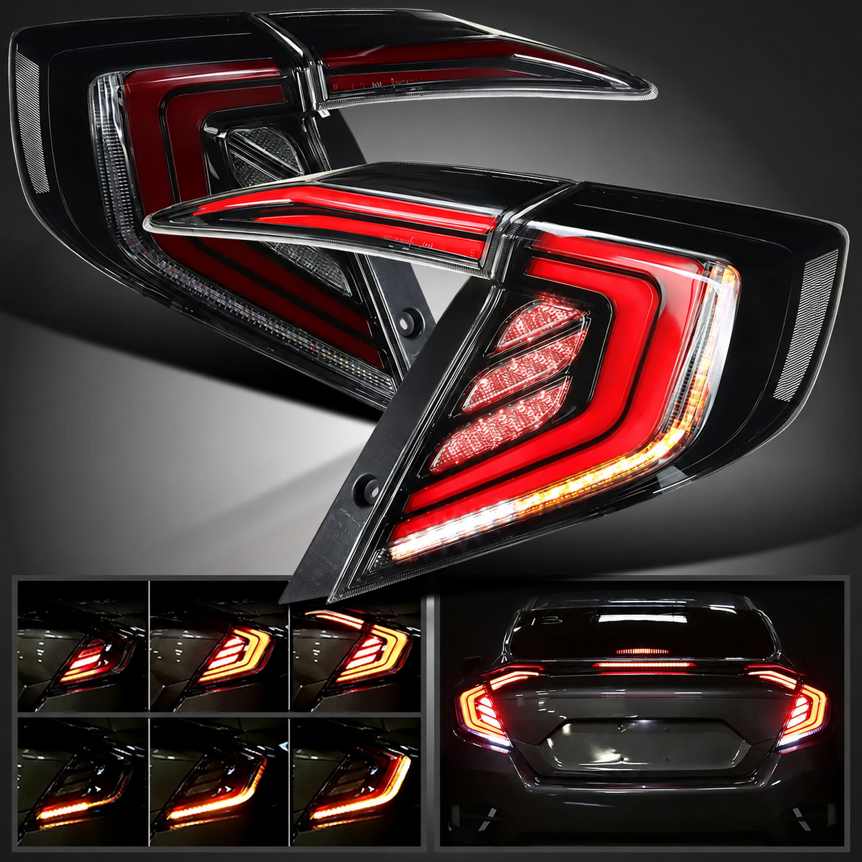 Задние LED-фонари Honda Civic FC 2016–2021, тонированные, комплект