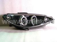 Peugeot 206 (98-) 3, 5 дв. фары передние линзовые черные, со светящимися ободками, комплект 2 шт.