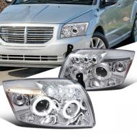 Dodge Caliber (06-12) фары передние линзовые хромированные, со светящимися ободками, комплект 2 шт.
