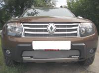 Renault Duster (11–14) Защита радиатора, хром (с вырезом под ДХО)