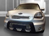 Kia Soul (08–10) Комплект накладок на решетку радиатора и воздухозаборники, 5 элементов, полир. нерж. сталь.+ сетка.