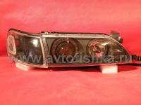 Toyota Corolla (92-97) AE100 фары передние черные, со светящимися ободками и светодиодной подсветкой, комплект с поворотниками лев. и прав.