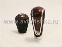 Toyota Land Cruiser Prado 120 (02-) ручки на рычаги переключения передач АКПП, темное дерево - черная кожа, с хромом, комплект 2 шт.