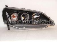 Honda Civic (01-03) 2, 4 дв. фары передние линзовые черные, со светящимися ободками, комплект 2 шт.