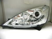 Honda Fit, Jazz (07-) GE, фары передние линзовые хромированные, со светящимися ободками и светодиодной подсветкой, комплект 2 шт.